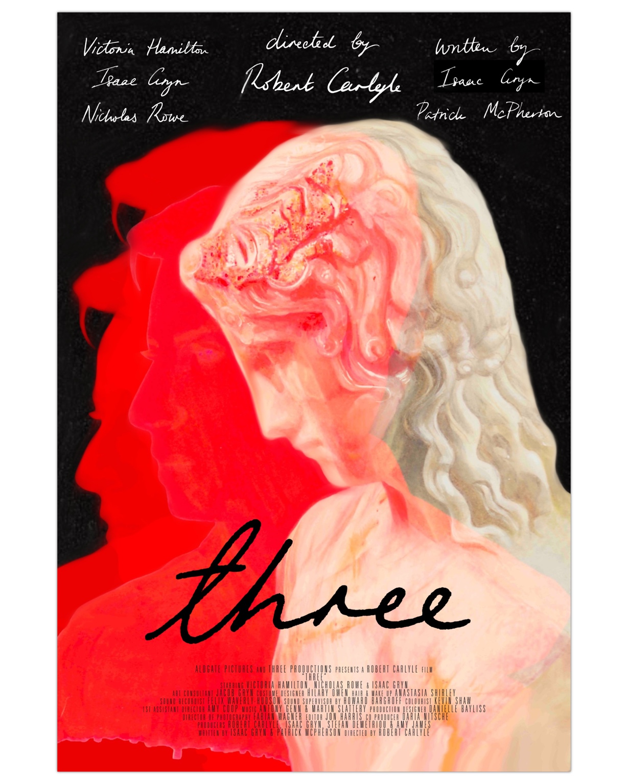Caitlin Stone’s official three poster with overlapping profiles and a classical bust in red and pink